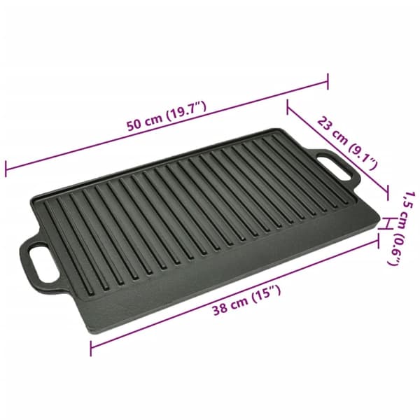 Vendbar grillplate i støpejern 38x23 cm