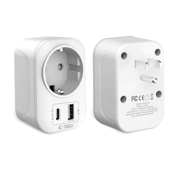 Tech-Protect Reseadapter USA Till EU Vit 100