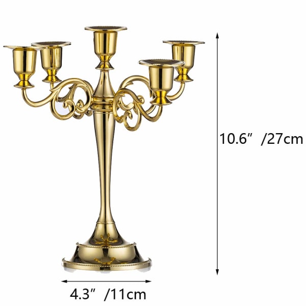 Metallinen kynttilänjalka kultainen 5-vartinen 27 cm pitkä kartiomainen kynttilänjalka