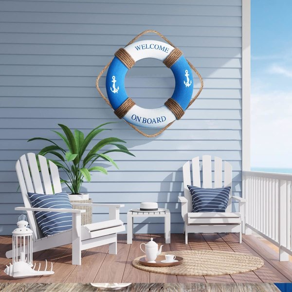 30CM Nautical Life Ring Dekoration Livsring Strand Livboj Dekor Liv Ring Väggkonst för hem Vägg Dörrhängande dekoration (blå)