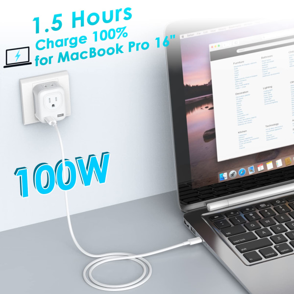 1M USB-C-latauskaapeli iPhone/Samsungille (USB-C - USB-C)