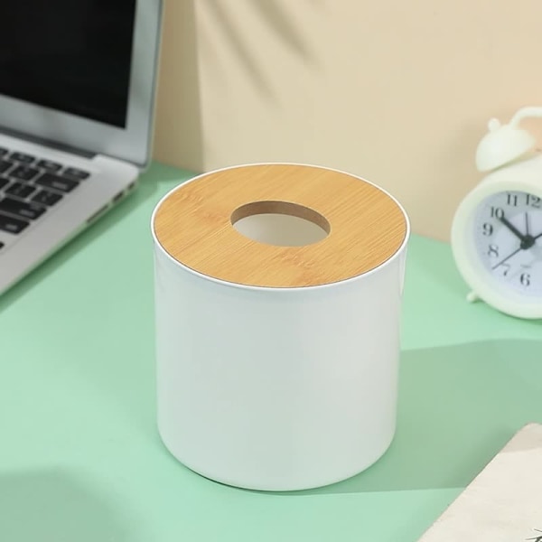Kosmetikfodral i bomull med bambulock, modern design, 13,3*12,5 cm, vit/naturfärg
