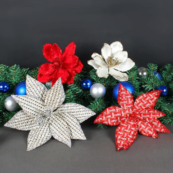 10 stk Glitter Kunstig Blomst Jul Tre Krans 6,3\", Hvit B