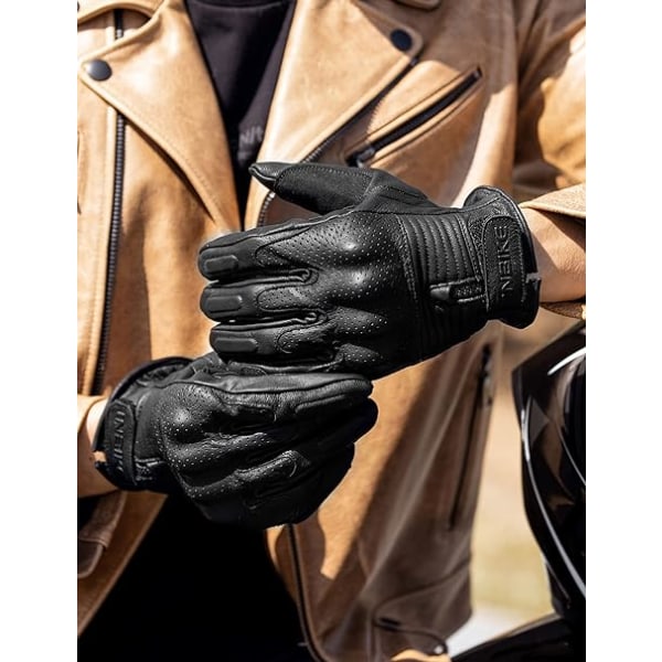 Motorcykelhandskar i Getläder för Män, Skyddande, Fullfinger, Alla Säsonger, 2XL