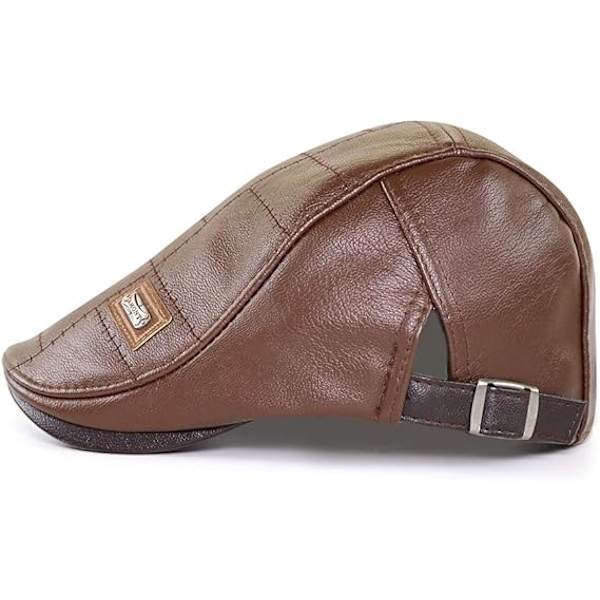 Herrar Varm PU Läder Flat Cap Newsboy Cap Vintage Basker Driving Irish Flat Hat Engelsk Farfarhatt