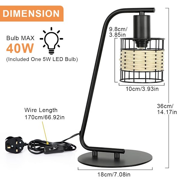 Retro industriell rund bordlampe