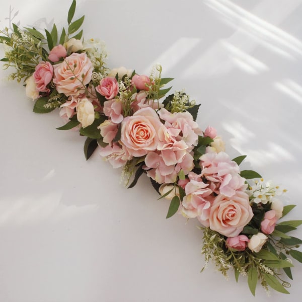 Bryllupsbue Blomster Kunstige Roser Girlander Dekorativ Blomster Girlander for Lintel Rosenkrans Dør Vindu Hjem Fest Rosa 65x16cm