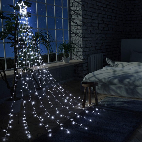 350 LED juletræslys med stjerne, 9*3,5m Hvid