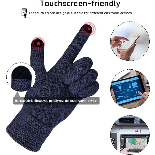 2 Par Dame Vinter Touchscreen Handsker, Vinter Unisex Termisk Strikket Elastisk Manschet Handsker Varme Strikket Touchscreen Vanter