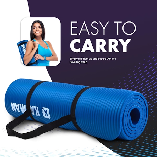 Yogamatta – Multifunktionell Extra Tjock Skumträningsmatta – Idealisk Golvmatta för Pilates, Stretching, Styrketräning & Terapi – 183 x 60 cm (Blå)