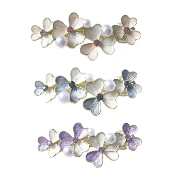 Perle hårspenner Vintage hår automatiske hårnåler Blomster franske hårspenner, 3 teller (pakke med 1)