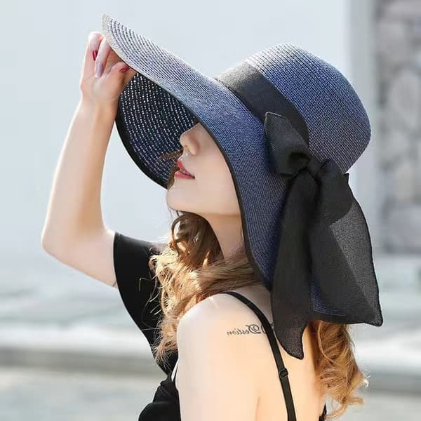 Bredskygget stråhat til kvinder, foldbar beskyttelse, strandhat, elegant sommerhat, UPF 50+ solhatte