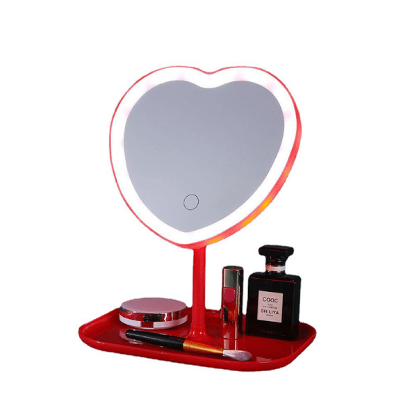 Hjärta smink sminkspegel med LED-lampor röd tre färg