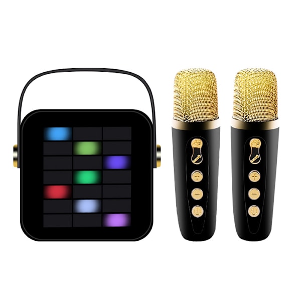 Mini Karaoke-maskin, Bærbar Bluetooth-høyttaler, med Mikrofon RGB-lys Digital Prosessering, Svart balck