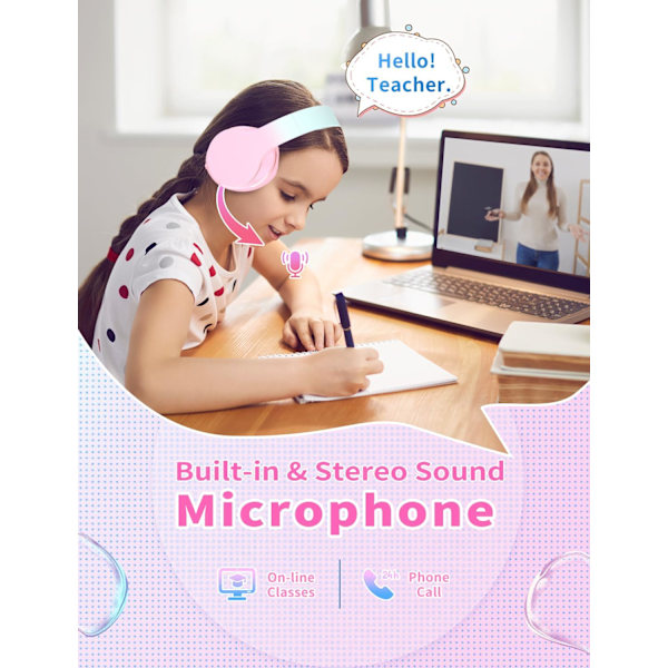 Bluetooth Hodetelefoner, Over-Ear Bluetooth Hodetelefoner, Sammenleggbare Hodetelefoner med Mikrofon for Telefon/Nettbrett/PC/TV, Gutter og Jenter, Voksne