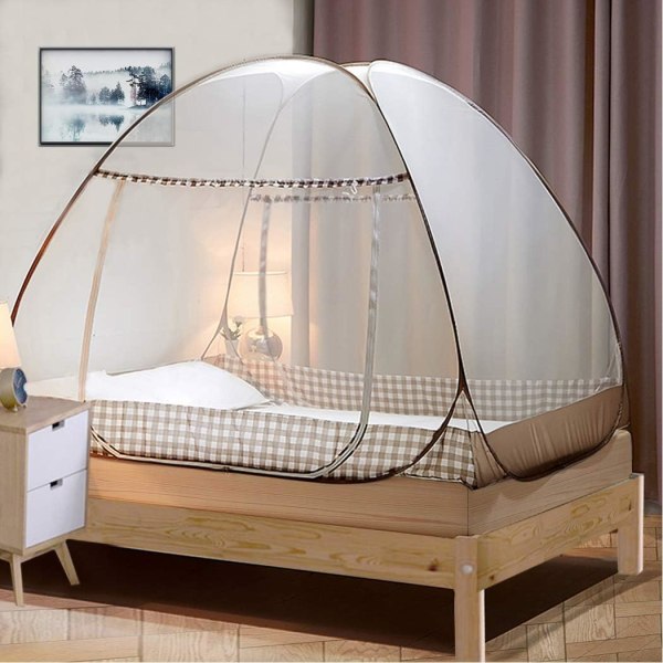 Sängmyggnät, bärbart resemyggnät, dubbeldörrscampingmyggnät, 200 * 150 * 150 cm Enkel installation Kupolmyggnät