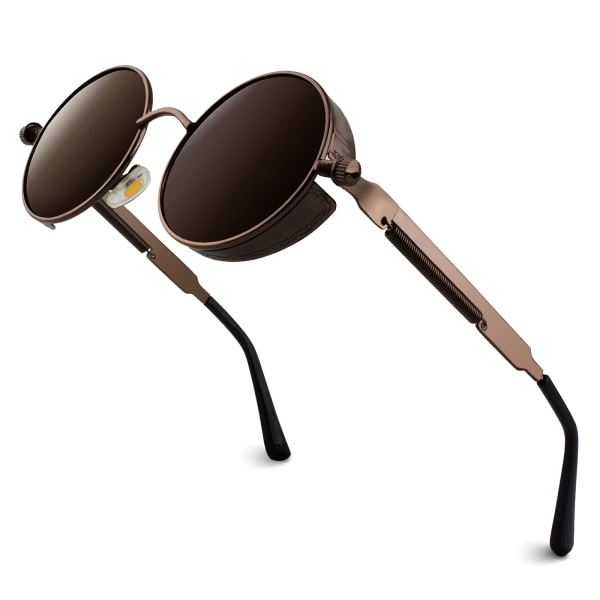 Retro Pyöreä Ympyrä Polarisoitu Steampunk Aurinkolasit Miehille Naisille UV400 Suoja