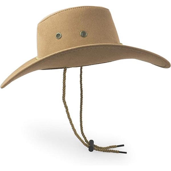 Cowboyhatt, Solhatt Faux Läder Suede Resekeps Westernhatt Utomhus Solskydd, beige
