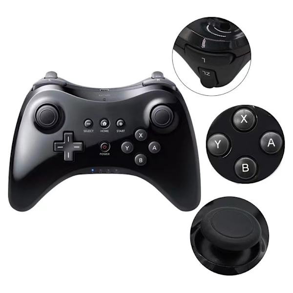 Pro Controller til Wii U, Trådløs Controller, til Nintendo Wii U Controller Gamepad Joystick Dobbelt Analog (sort)