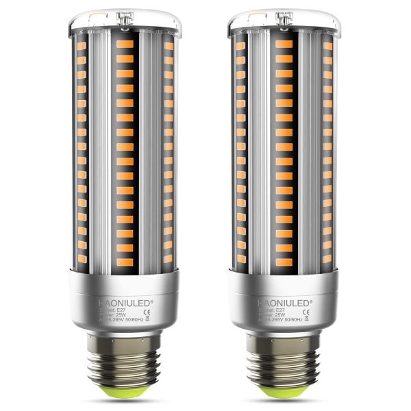 E27 LED 25W varmvit 2700K, 360 vinkel, ej dimbar, inget flimmer, E27 LED majslampa, 2-pack