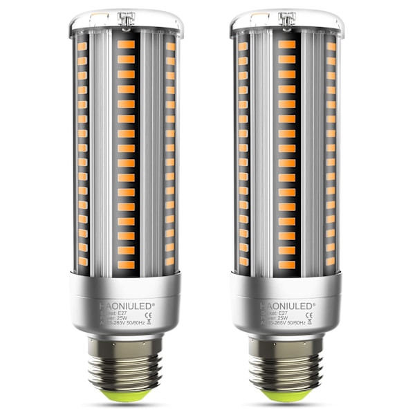 E27 LED 25W Varmvit 2700K, 360 Vinkel, Icke-Dimbar, Flimmerfri, E27 LED Majslampa, 2-pack