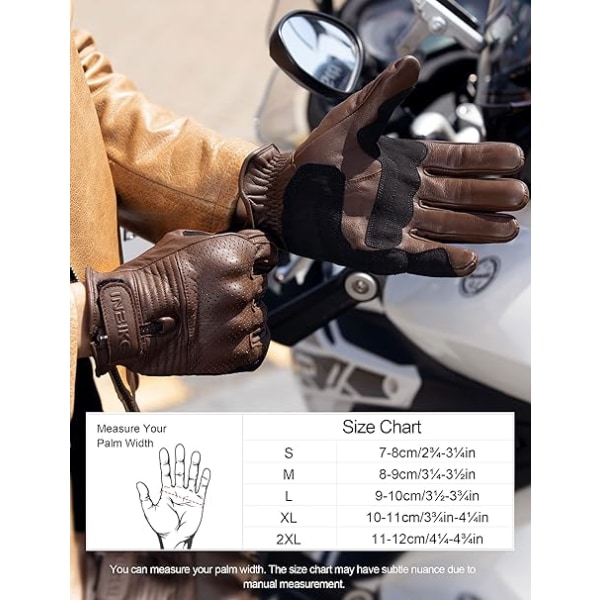 Motorcykelhandskar i Getläder för Män, Skyddande, Fullfinger, Alla Säsonger, Storlek L