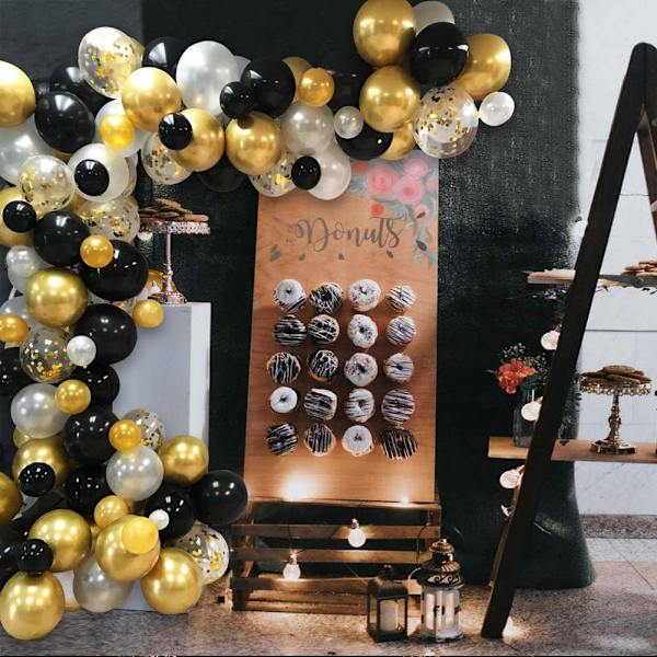 Svart vit guld ballong, nyårsballongbåge kit (102 st)