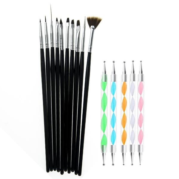 Set med 15 nagelverktyg - Penslar och Dotting Tools