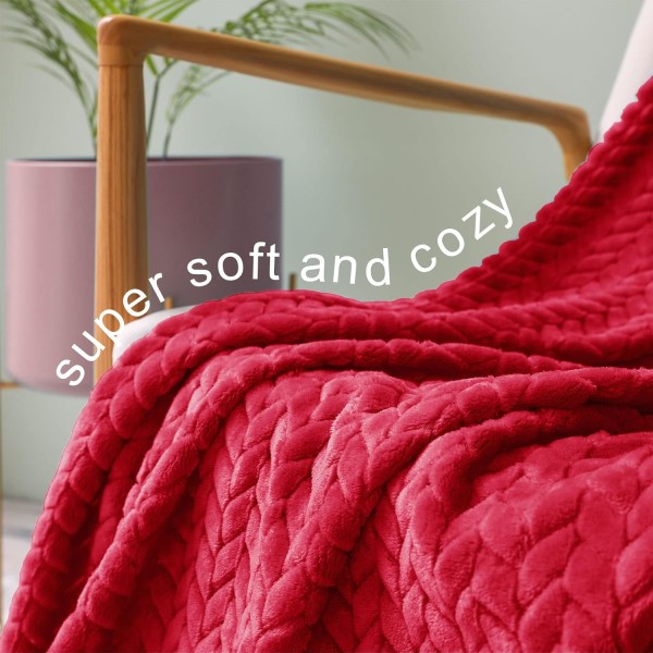 Stor Flanell Fleece Pledd, 180*200 CM Sofapledd, Myk Jacquardvevd Bladmønster Pledd for Sofa