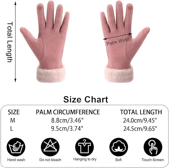 Vinterhandskar för kvinnor med pekskärm, ull, fleecefoder, tjocka och varma Pink