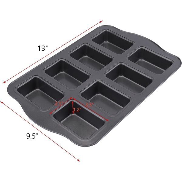 2-pack Mini Brödform - 8 Håligheter Icke-klibbig Mini Brödform Browniekakaform Brödformar Kolstål Bakform
