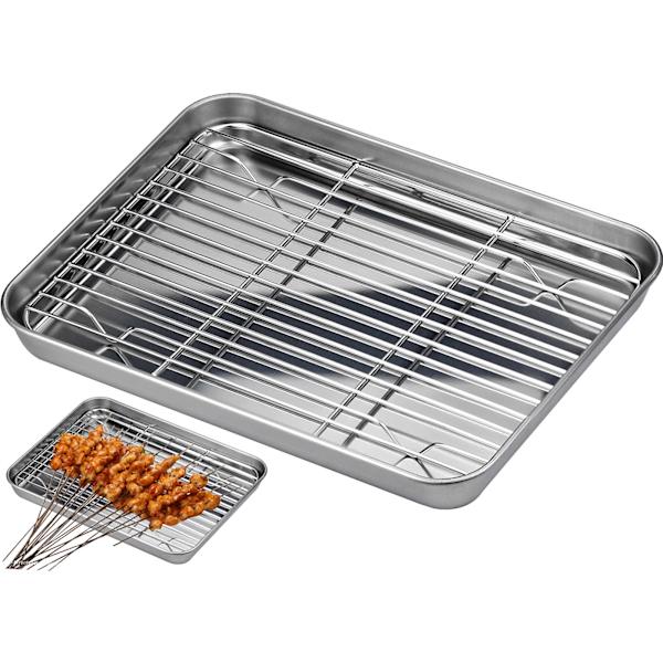 Bageplade med rist, rustfrit toastbrødpande med kølerist 1 bakke 26,5x20x2,5CM +1 rist 26,5x20x2,5CM, robust, nem at rengøre, opvaskemaskine