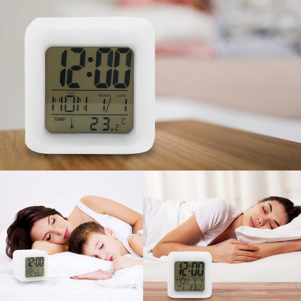 LED-väckarklocka Sängbord 7-färgsskärm Digital klocka Barnväckarklocka med snooze-funktion Nattljus Temperatur Tid Datum