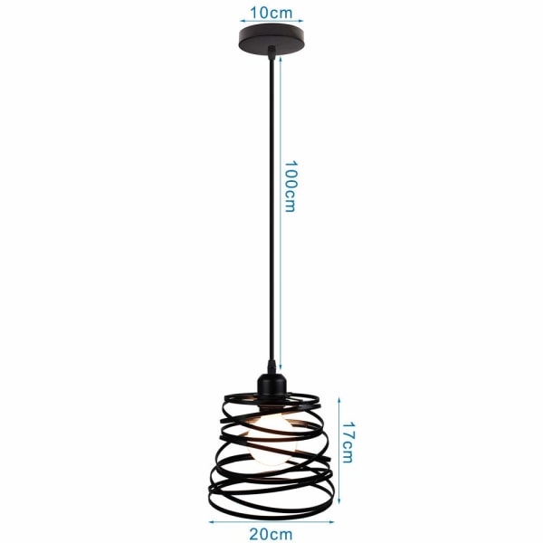 Vedhængslampe Industrielt Design Ø 20cm E27 40W, Sort (uden pære)