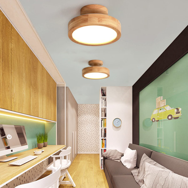 LED Tre Rund Taklampe, 12W Ø23cm Moderne Trebase Innendørs Rund Flush Montering, 3 Farger Dimbar Taklampe