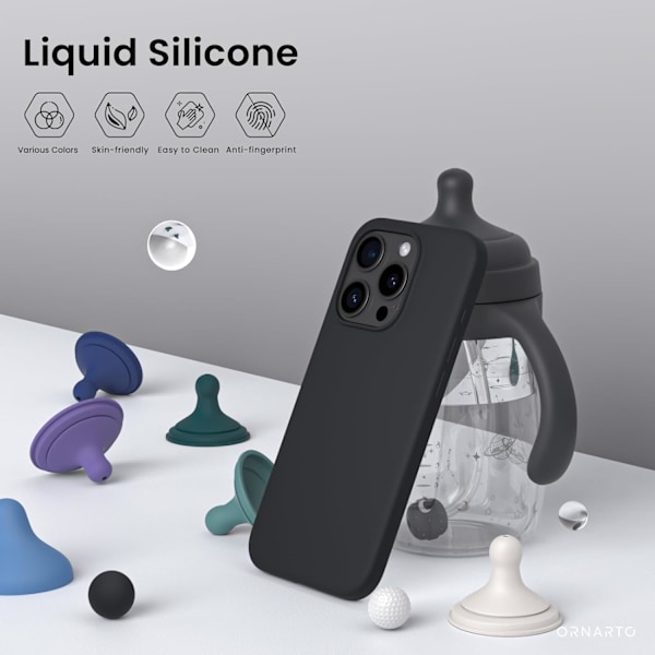 Kompatibel med iPhone 15 Pro Max Cover 6.7\", Slankt Flydende Silikone 3 Lag Fuld Dækket Blød Gel Gummi 15 Pro Max iPhone Cover 6.7 tommer black