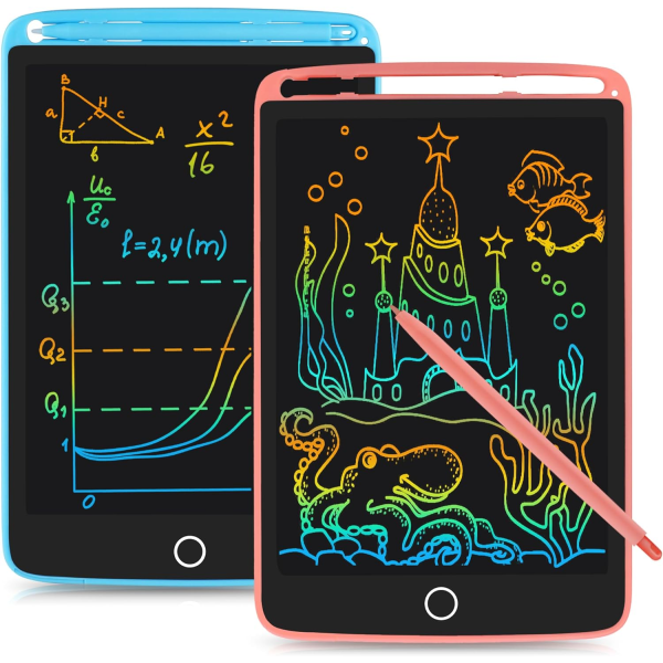 LCD Skrivetavle, 8,5 Tommer Tegneplade til Børn og Voksne, Doodle Pad med Låsbar Slet-knap, Pakke med 2, Blå + Pink