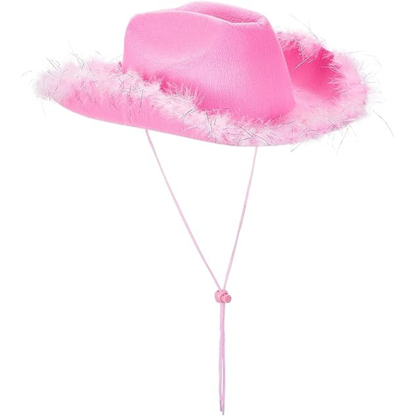 Kvinnors Cowboyhatt - Fluffig Fjäder Glitter Rosa Cowgirlhatt Keps Huvudbonad Maskeraddräkt