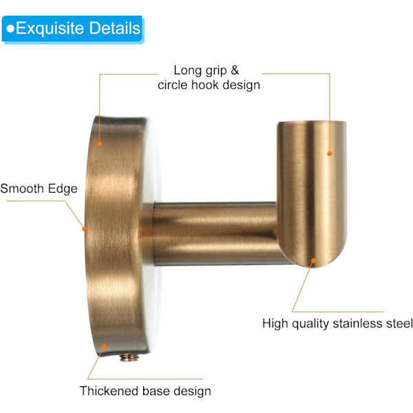 4-paketti Seinäkiinnitteinen Pyöreä Pyyhekuivain Ruostumattomasta Teräksestä, Kylpyhuoneeseen, Makuuhuoneeseen, Yliopistohuoneeseen, Pyyhkeen Ripustamiseen, Kultaisen Sävyinen