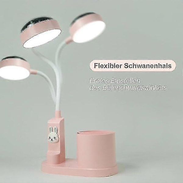 Skrivebordslampe for barn, nattlampe med pennholder, automatisk fargeskifte, dimbar oppladbar LED-leselampe