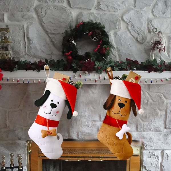 2-pack julstrumpor med söta hundmotiv, 15,7 tum