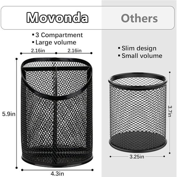 Pennställ med 3 fack, runt pennställ i mesh, klassrumsorganisation, 2-pack