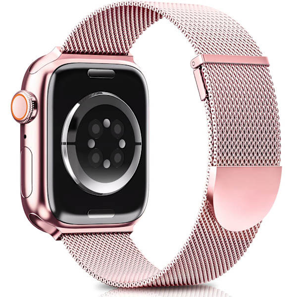 Apple Watch-armband 49 mm – Dubbel magnetisk justerbar ersättningsband – Roséguld slät rostfritt stål