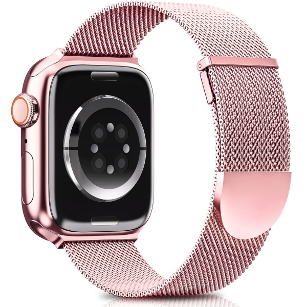 Apple Watch-remme 49 mm-dobbelt magnetisk justerbart erstatningsbånd-rosa rosa glat rustfrit stål metal