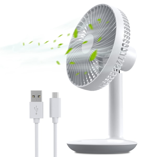 USB Rechargeable Fan with 4000mAh Battery - 4 Speeds, 16cm Small Silent Table Fan, Adjustable 50°, Portable Personal Fan