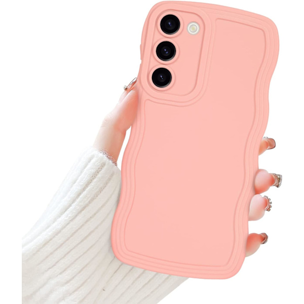 Samsung Galaxy S23 Plus Mobilskal för Tjejer Kvinnor, Sött Lockigt Vågformad Ram Flytande Silikon Flexibelt Mjukt Stötsäkert Kameraskydd Stötfångarskal pink S23+