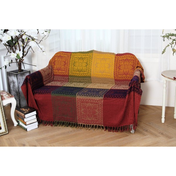 Chenille Jacquard-Tofsar Kastfilt Soffa Stolsöverdrag Bordduk - Färgglad Tribal Mönster