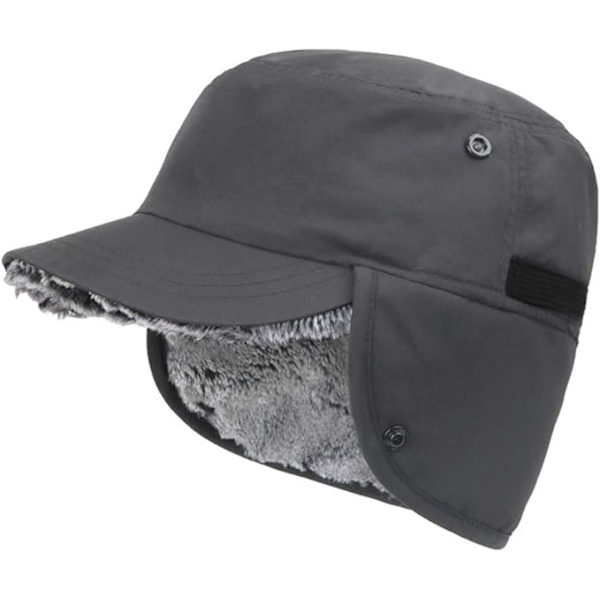 Unisex militær-inspireret kadetkasket med øreklapper til koldt vejr, fuldt foret med imiteret pels Dark gray