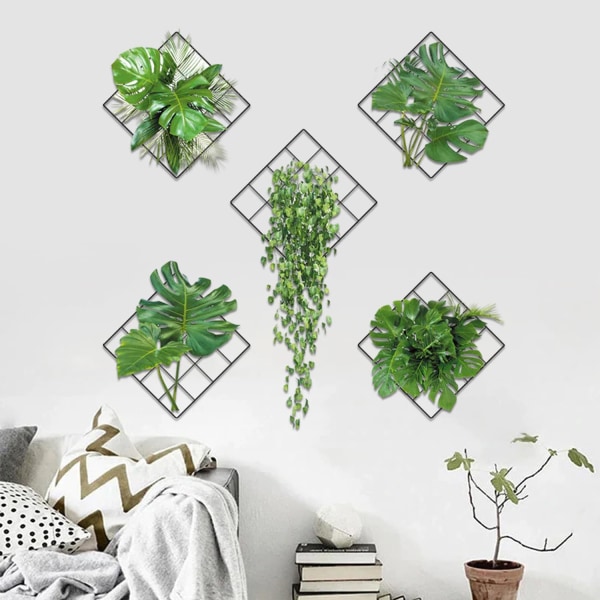 3D väggdekaler med gröna växter，Väggdekaler för gröna växter，Vaser med blommor väggdekaler，för kök, sovrum, vardagsrum (A)