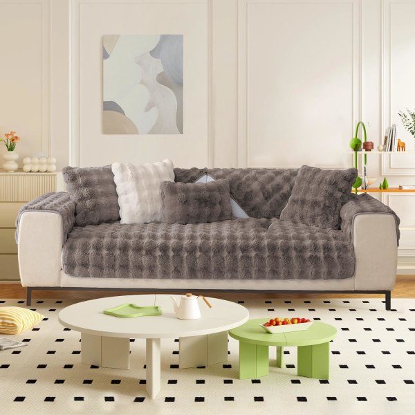 Tykke Kanin Plysj Sofadeksler 1 2 3 Seater, Morsomme Fuzzy Sofadeksler, Varme Fløyels Sofaputetrekk (90x210cm)